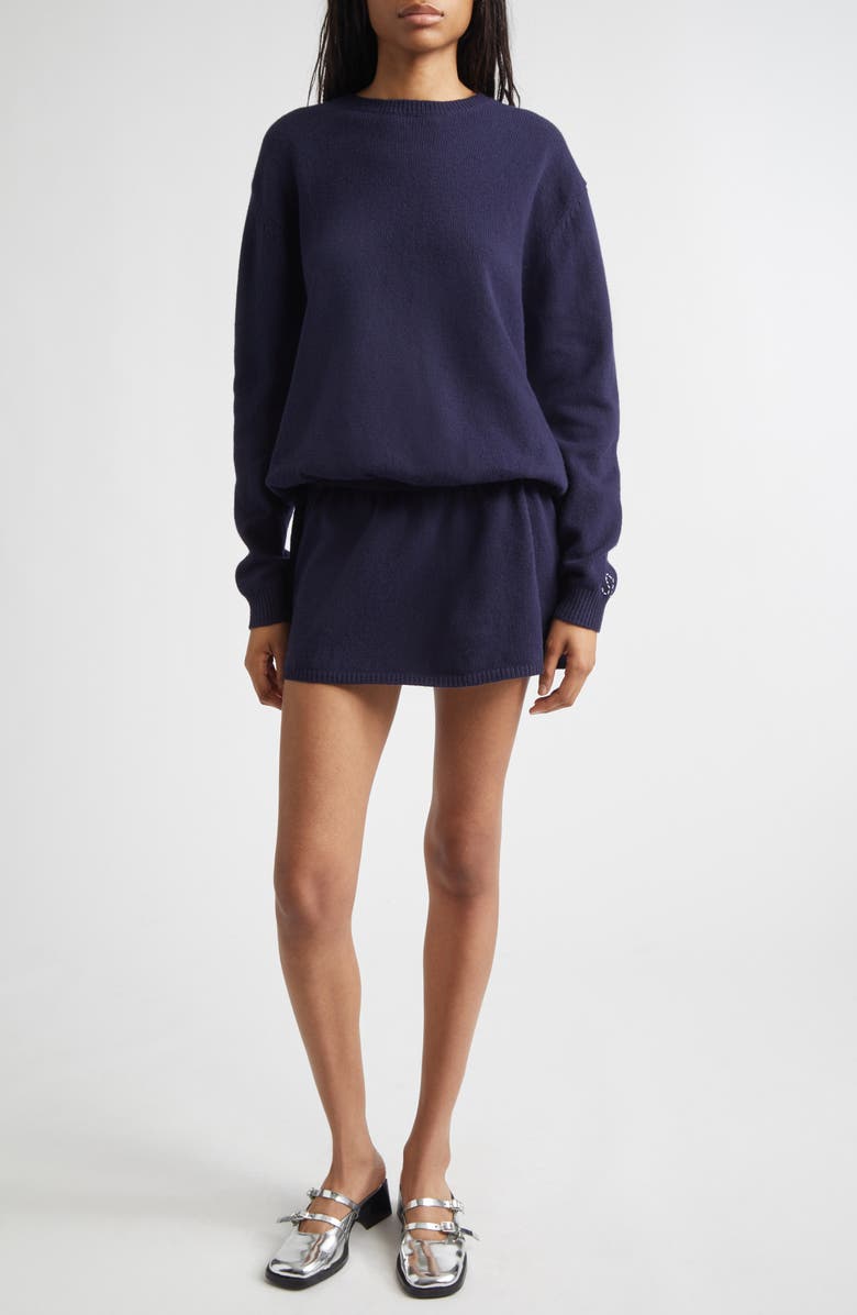 Sandy Liang Kazia Oversize Long Sleeve Sweater Dress, Main, color, Navy