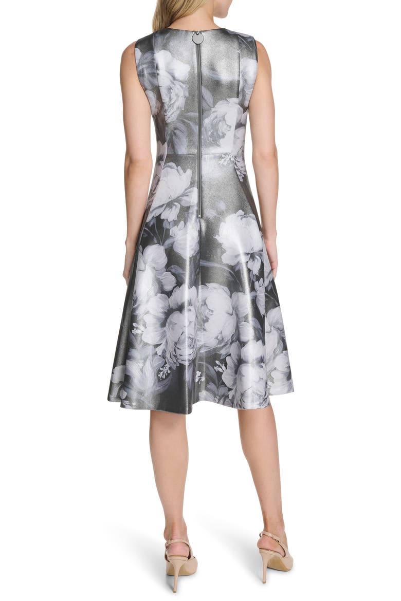 Foil Floral A-Line Dress, Alternate, color, BLACK/ SILVER FOIL