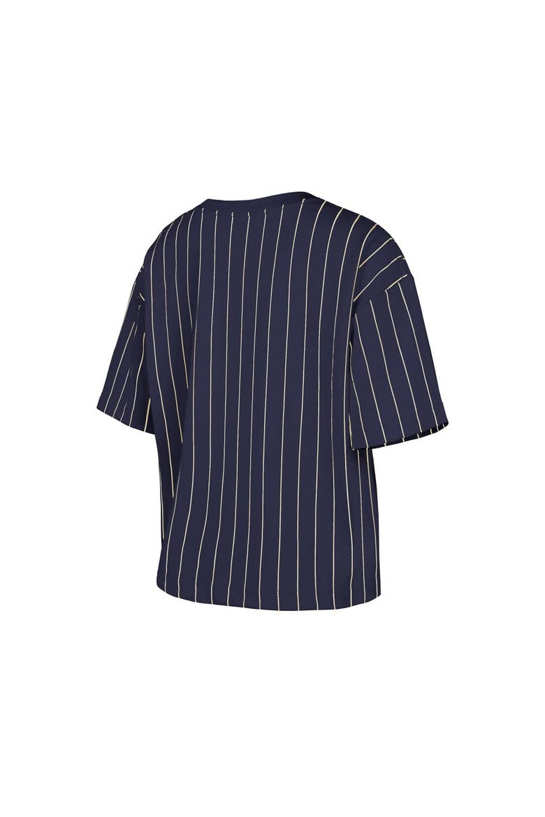 Women's New Era Navy Cleveland Guardians Cooperstown Collection Multiplier Pinstripe Cropped T-Shirt, Alternate, color, Navy