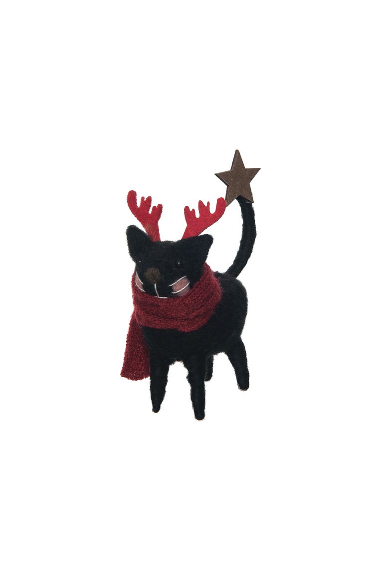 Black Cat Reindeer Figurine, Main, color, Red