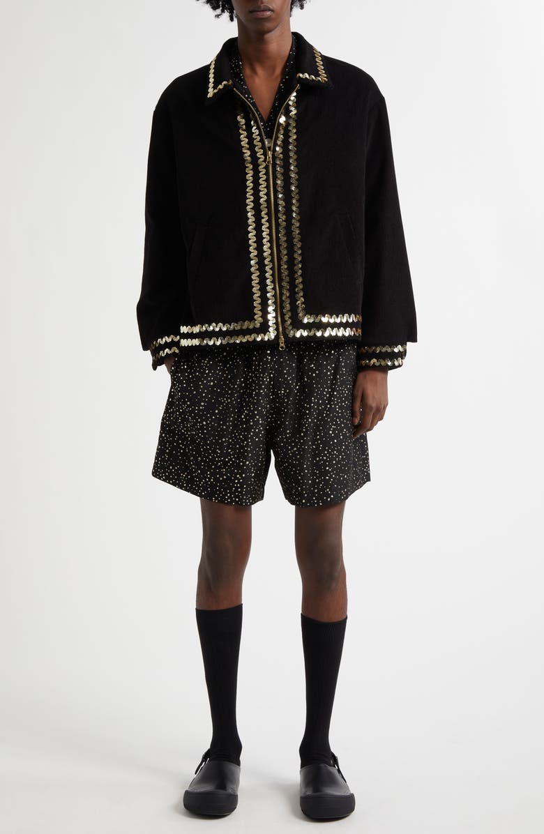 Bode Giltter Dot Faille Shorts, Alternate, color, Black Silver