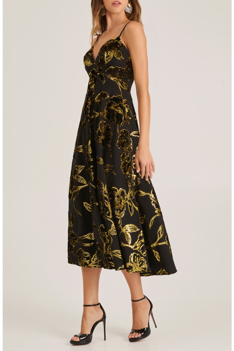 Edith Metallic Floral Gown, Alternate, color, BLACK/ GOLD