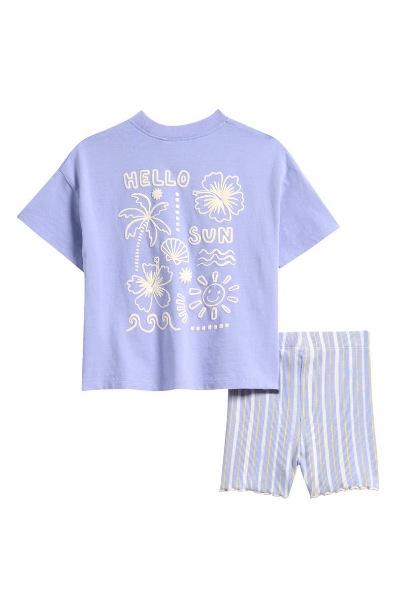 NEXT Kids' Hello Sun Cotton Graphic T-Shirt & Stripe Bike Shorts Set, Alternate, color, Blue
