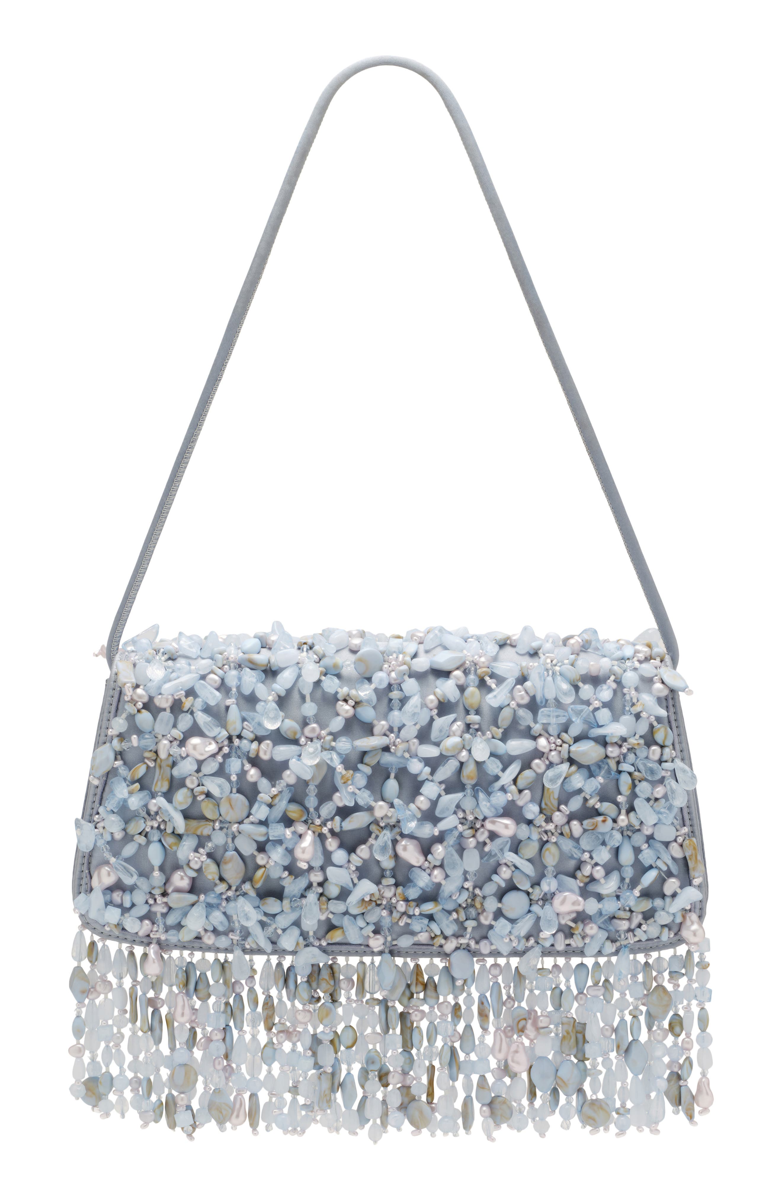 Cult Gaia Idalia Embellished Satin Shoulder Bag, Main, color, Coastal