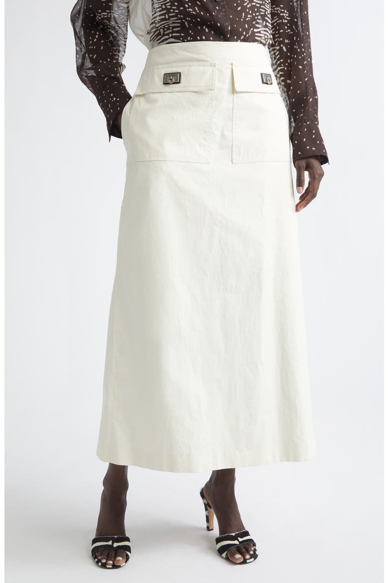Hug Buckle Coated Linen Cargo Skirt, Main, color, MASCARPONE