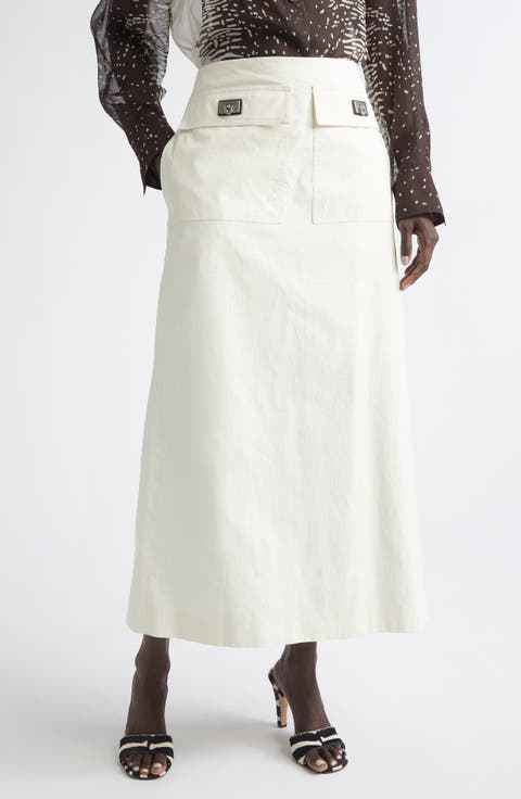 Hug Buckle Coated Linen Cargo Skirt