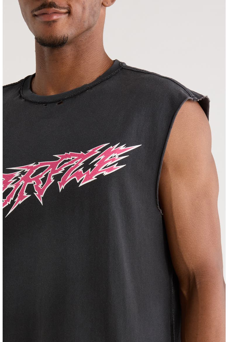 Distressed Sleeveless Graphic T-Shirt, Alternate, color, BLACK