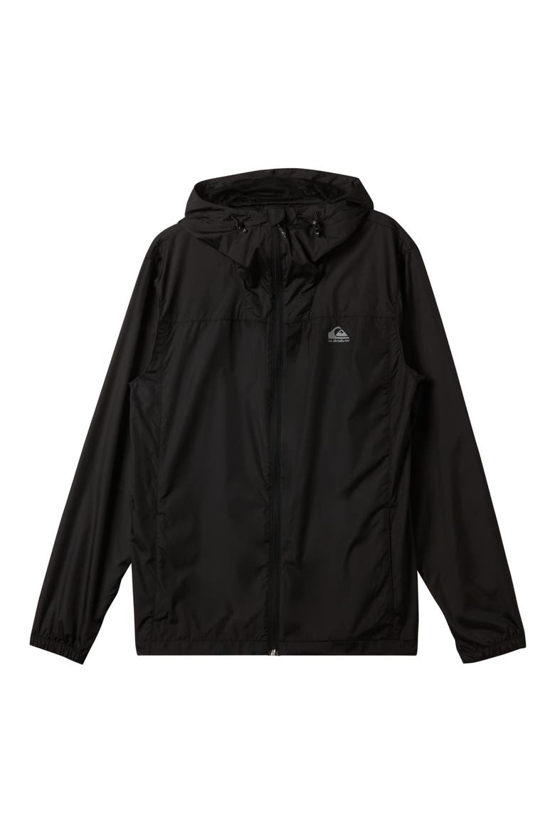 Overcast Water Repellent Hooded Windbreaker, Alternate, color, BLACK