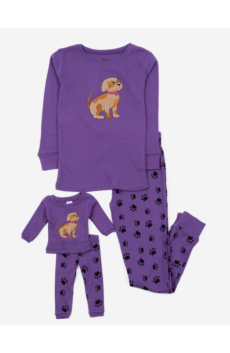 Leveret Girls 2-pc. Cotton Pajamas with Matching Doll Accessory - Animal Prints, Main, color, Dog Paw Purple