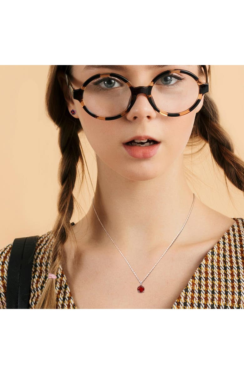 DELMAR Garnet Solitaire Pendant Necklace & Stud Earrings Set, Alternate, color, Red