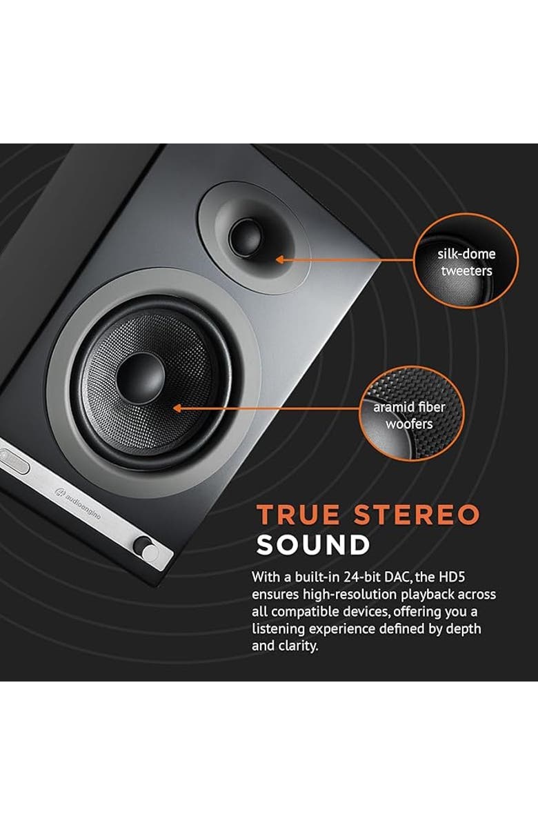Audioengine HD5 150W Bluetooth Home Theater Speakers with aptX-HD, Alternate, color, Black