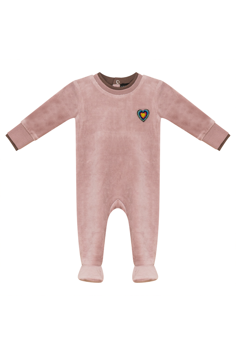 Velour Smiley and Heart Applique Romper, Main, color, Bloom