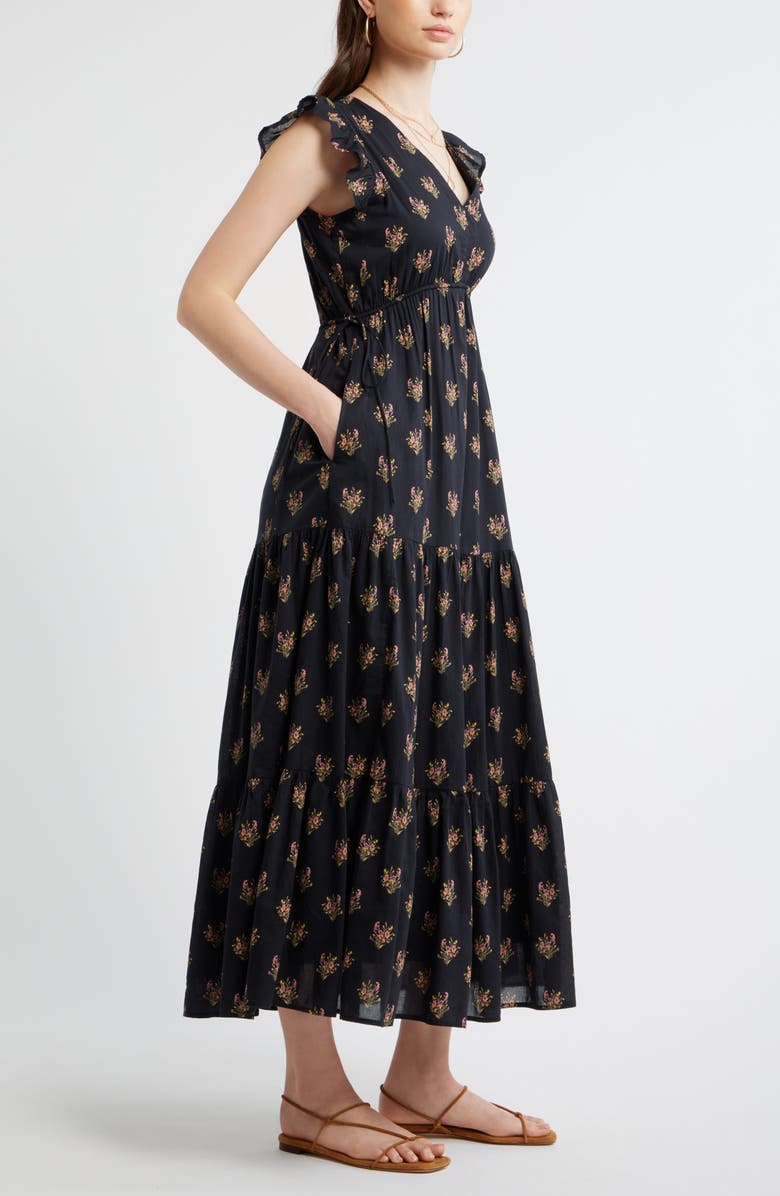 Treasure & Bond Floral Print Cotton Midi Dress, Alternate, color, Black- Pink Boquet