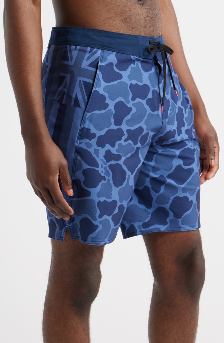 Florence F1 Pro Hawaii Camo Water Repellent Board Shorts, Alternate, color, Dark Navy