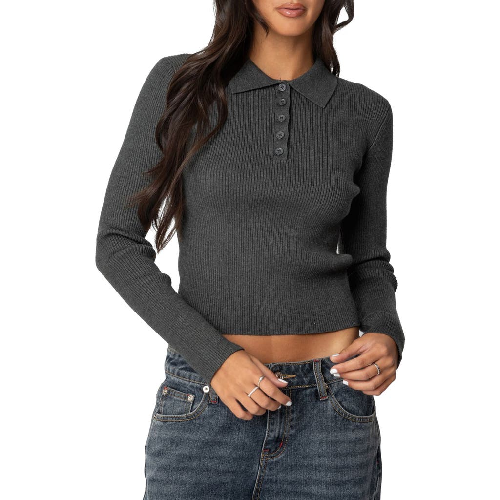 Edikted Mollie Rib Polo Sweater In Green-melange