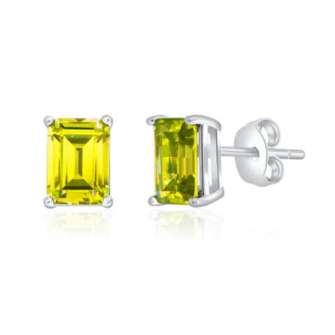 Sterling Silver Lemond Quartz Emerald Cut Studs