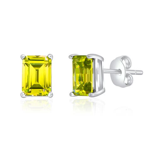 Donatello Gian Sterling Silver Lemond Quartz Emerald Cut Studs In Yellow