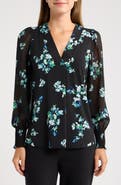 AK ANNE KLEIN Smocked Cuff V-Neck Top