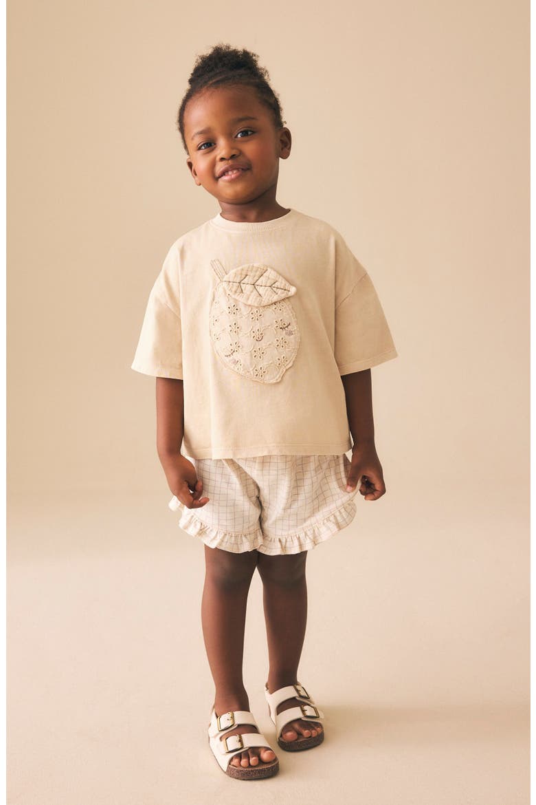 Kids' Lemon Appliqué T-Shirt & Frill Shorts Set, Alternate, color, IVORY YELLOW