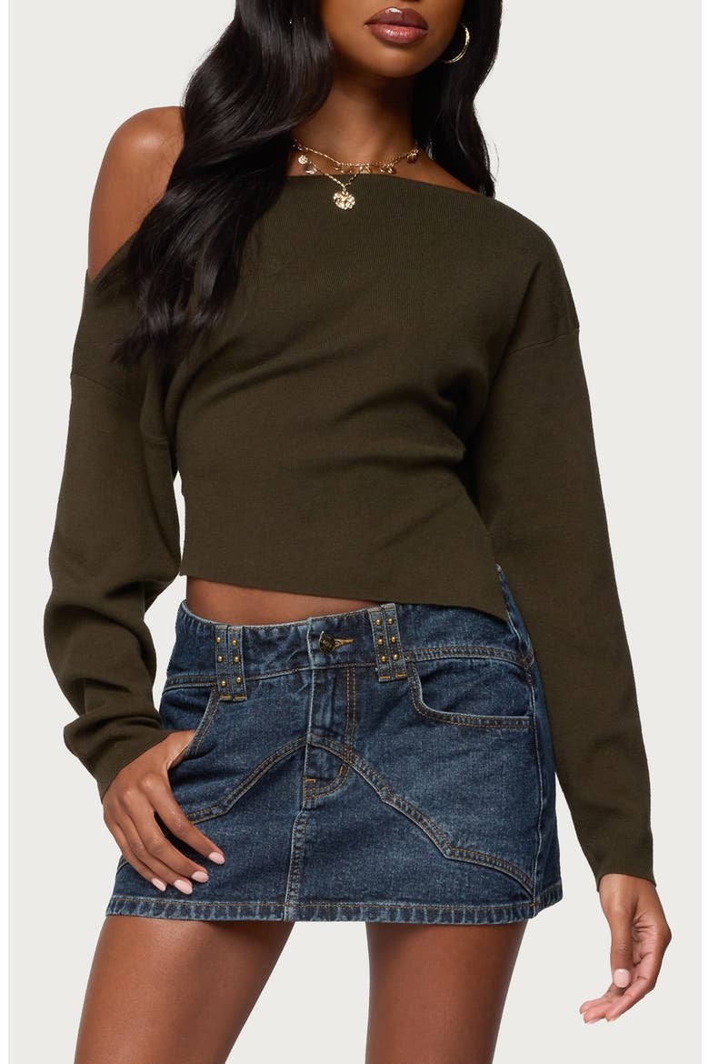 Chenelle Asymmetric Off the Shoulder Sweater, Main, color, OLIVE