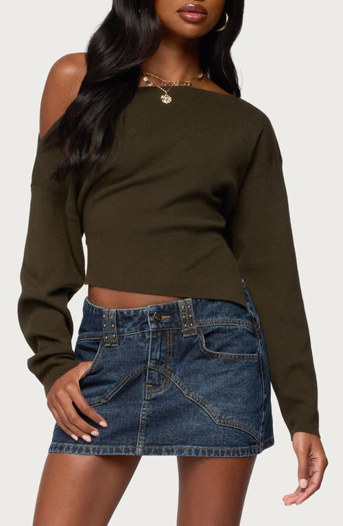 Edikted Chenelle Asymmetric Off The Shoulder Sweater In Green