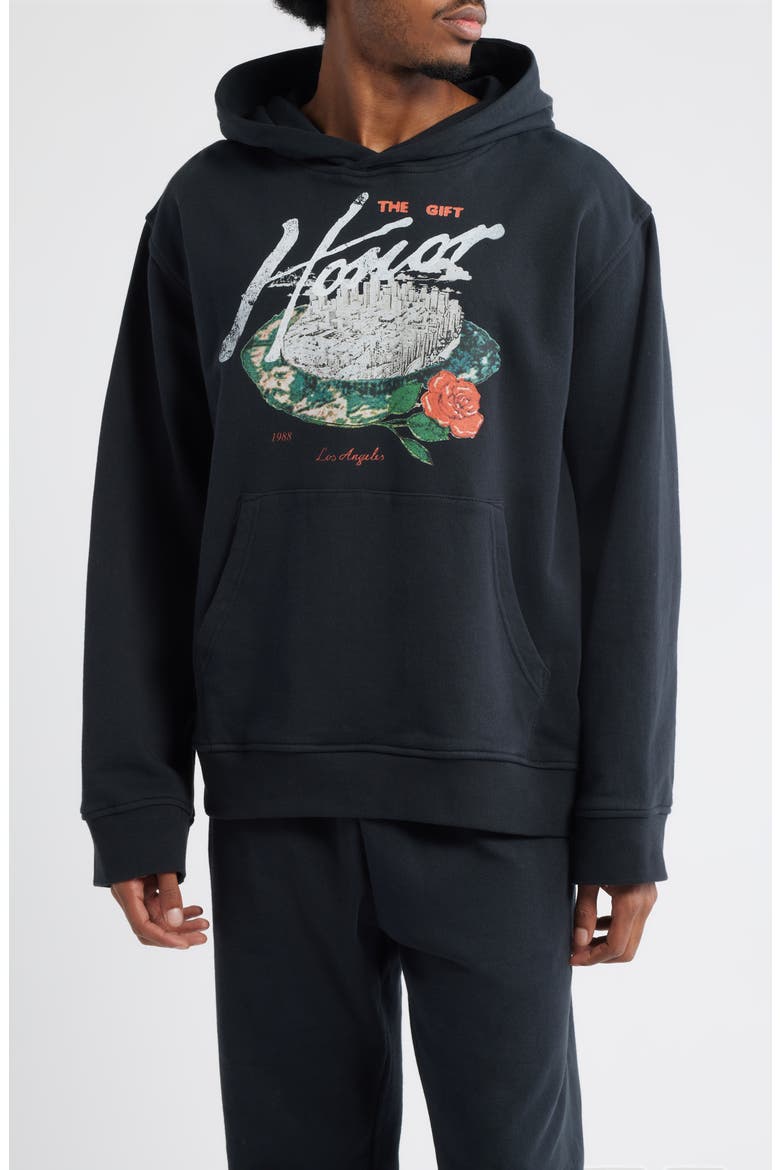 Concert French Terry Graphic Hoodie, Main, color, BLACK