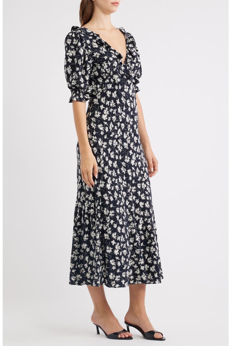 Annmarie Floral Chiffon Midi Dress, Alternate, color, ONYX DANDELION