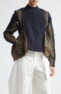 Sacai Mixed Media Bomber Jacket with Sweater Bib Overlay