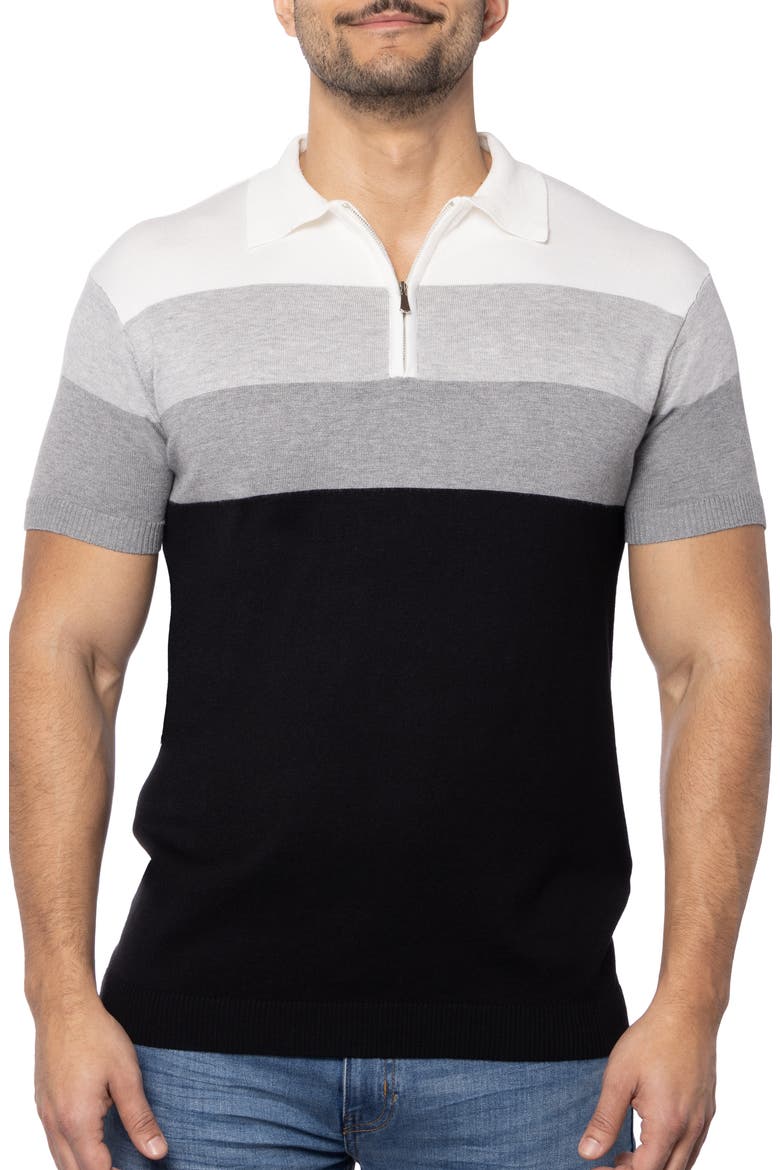 Striped Polo Sweater, Main, color, BLACK