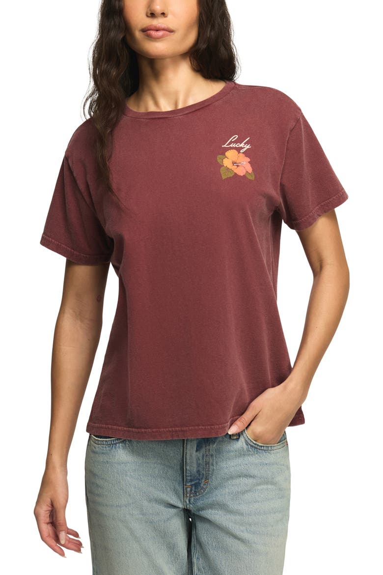 Hibiscus Boyfriend T-Shirt, Main, color, OXBLOOD RED