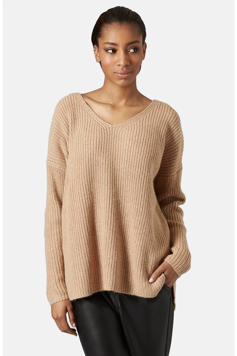 Double V-Neck Rib Sweater, Main, color, STONE