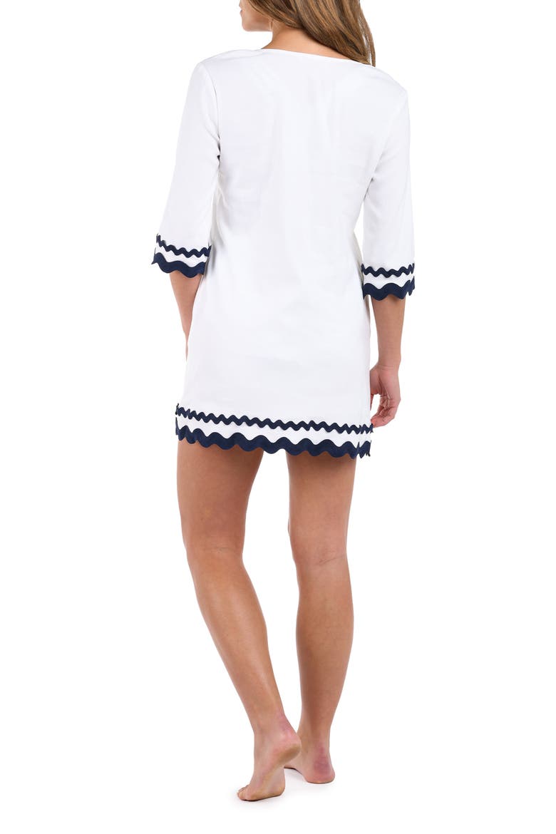 Scallop Trim V-Neck Linen Blend Cover-Up Tunic, Alternate, color, WHITE