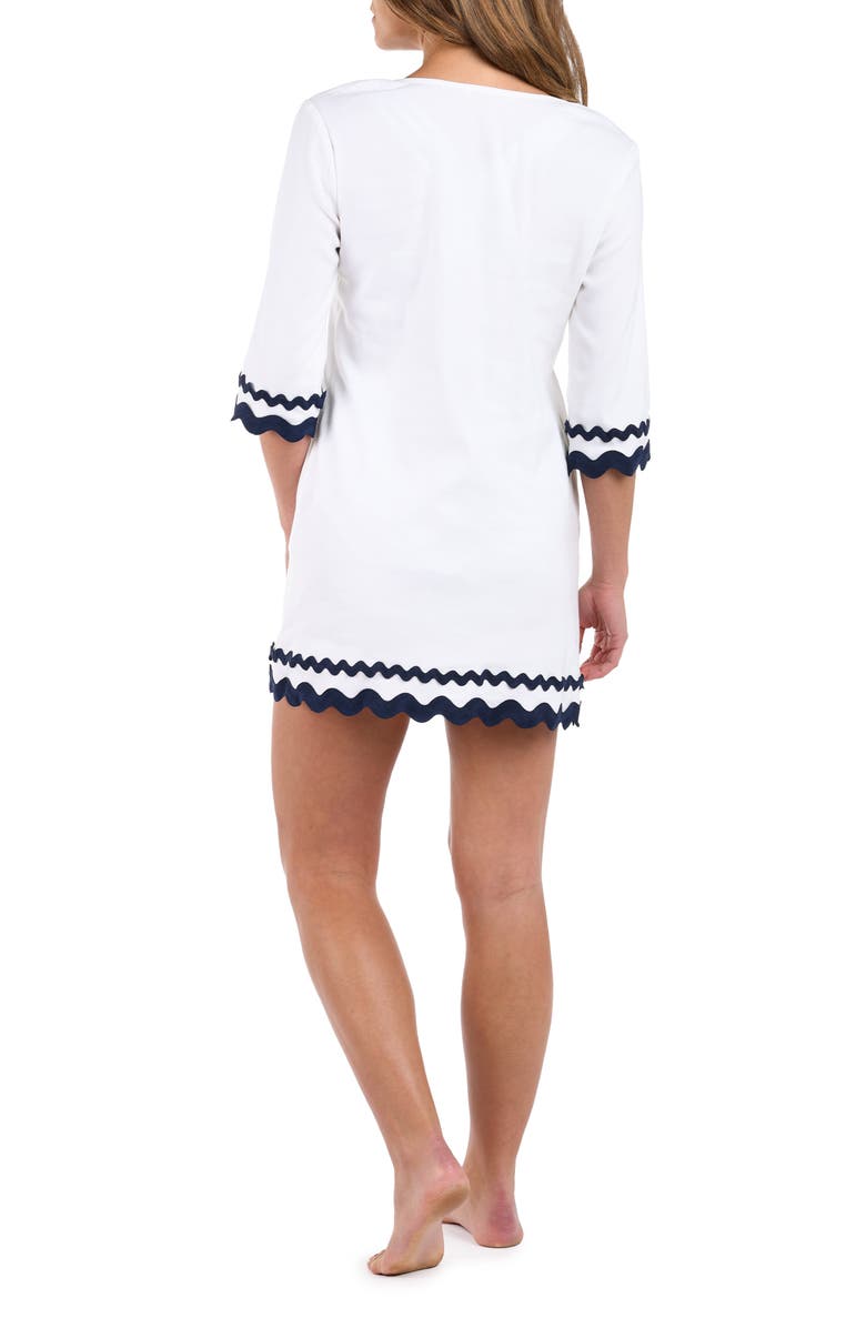 La Blanca Scallop Trim V-Neck Linen Blend Cover-Up Tunic, Alternate, color, White