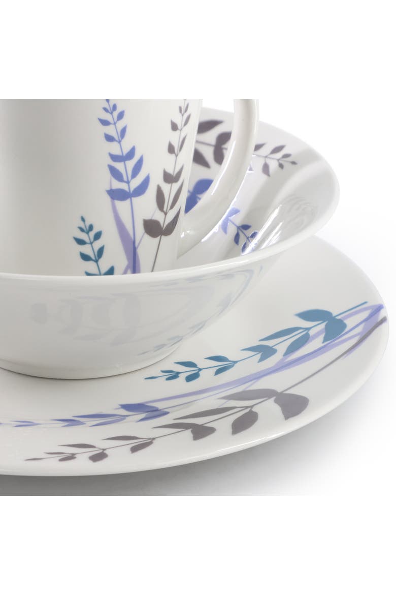 Blue Leaves 12 Piece Round Fine Ceramic Decorated Dinnerware Set, Alternate, color, White