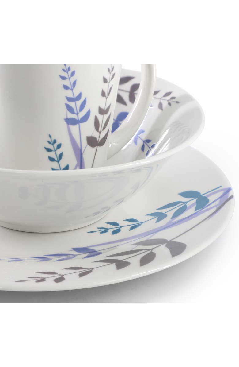 Gibson Home Blue Leaves 12 Piece Round Fine Ceramic Decorated Dinnerware Set, Alternate, color, White