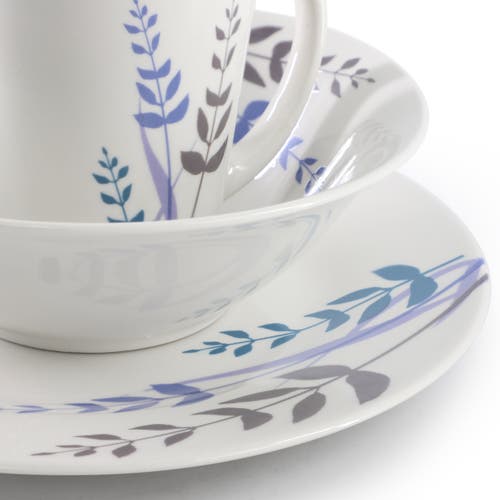 Gibson Home Blue Leaves 12 Piece Round Fine Ceramic Decorated Dinnerware Set In White