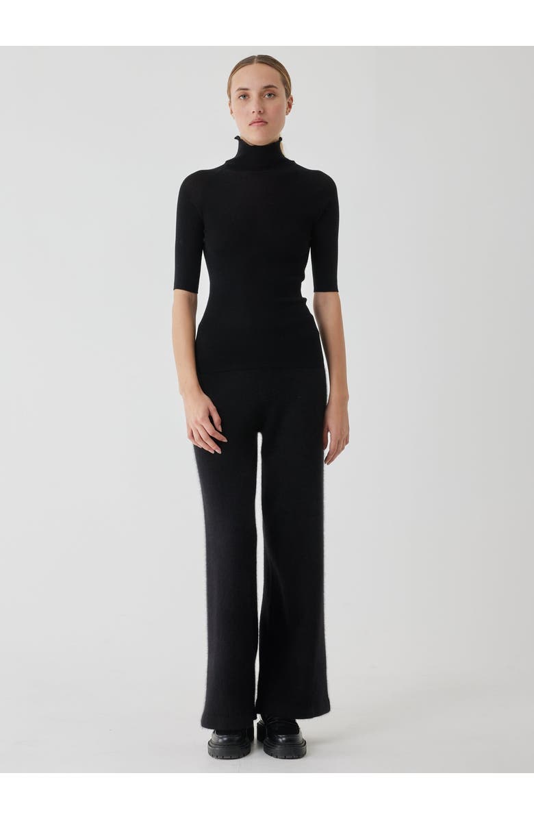 Majestic Filatures Wool Silk Micro Rib Elbow Sleeve Mock Neck, Alternate, color, Noir