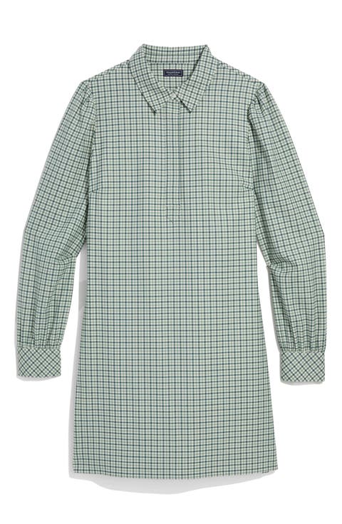 Long Sleeve Plaid Wool Blend Popover Shirtdress