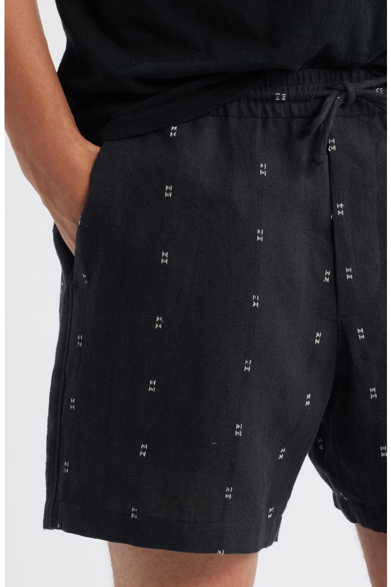 Marc Embroidered Cotton & Linen Drawstring Shorts, Alternate, color, BLACK