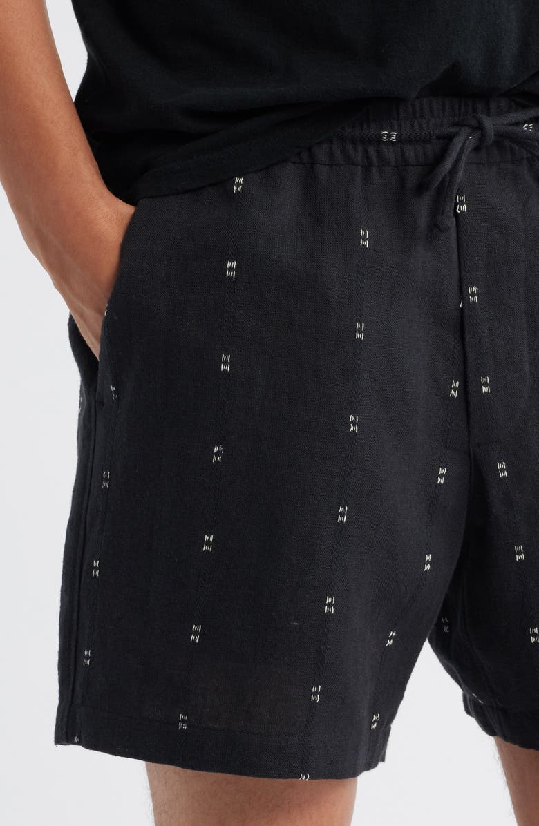 rag & bone Marc Embroidered Cotton & Linen Drawstring Shorts, Alternate, color, Black