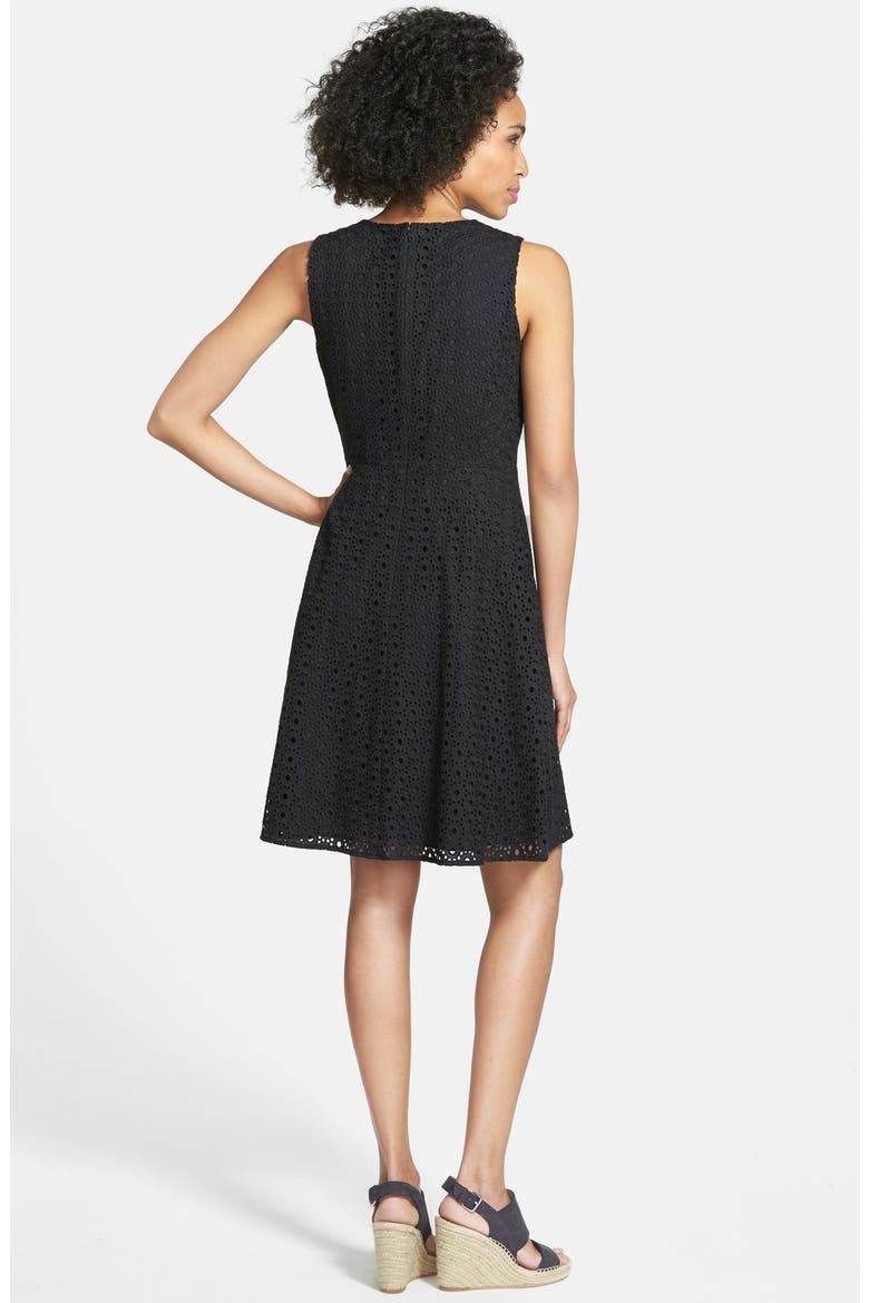 Eyelet Fit & Flare Dress, Alternate, color, BLACK