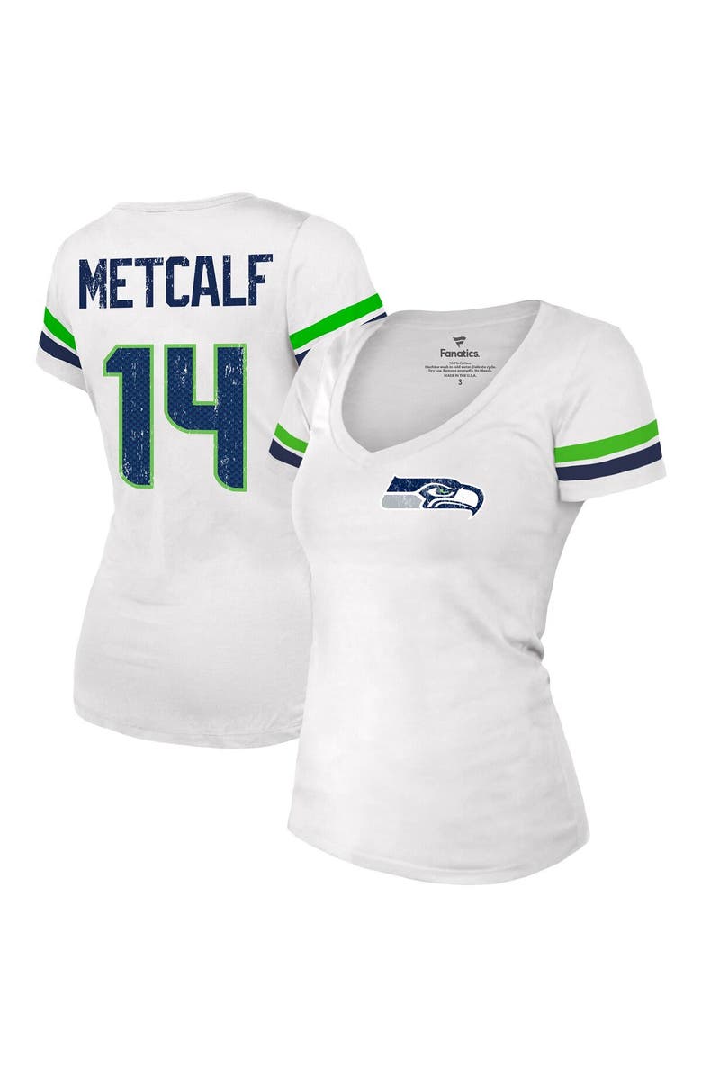 Majestic Threads Women's Fanatics Branded DK Metcalf White Seattle Seahawks Fashion Player Name & Number V-Neck T-Shirt, Main, color, 