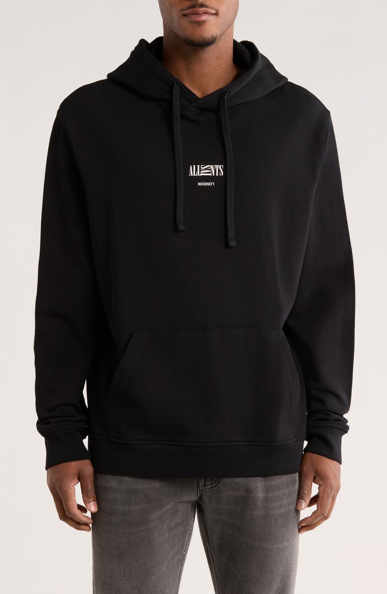AllSaints Burman Logo Hoodie, Main, color, Jet Black