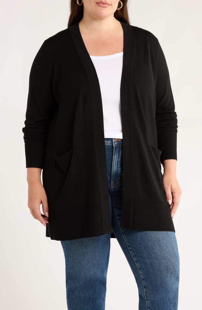 Caslon<sup>®</sup> Everyday Open Front Cardigan, Main, color, Black