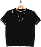 MAX STUDIO Short Sleeve V-Neck Polo Sweater