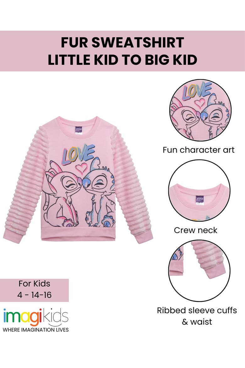 Lilo & Stitch Faux Fur Fleece Pullover Sweatshirt, Alternate, color, Stitch Angel Pink