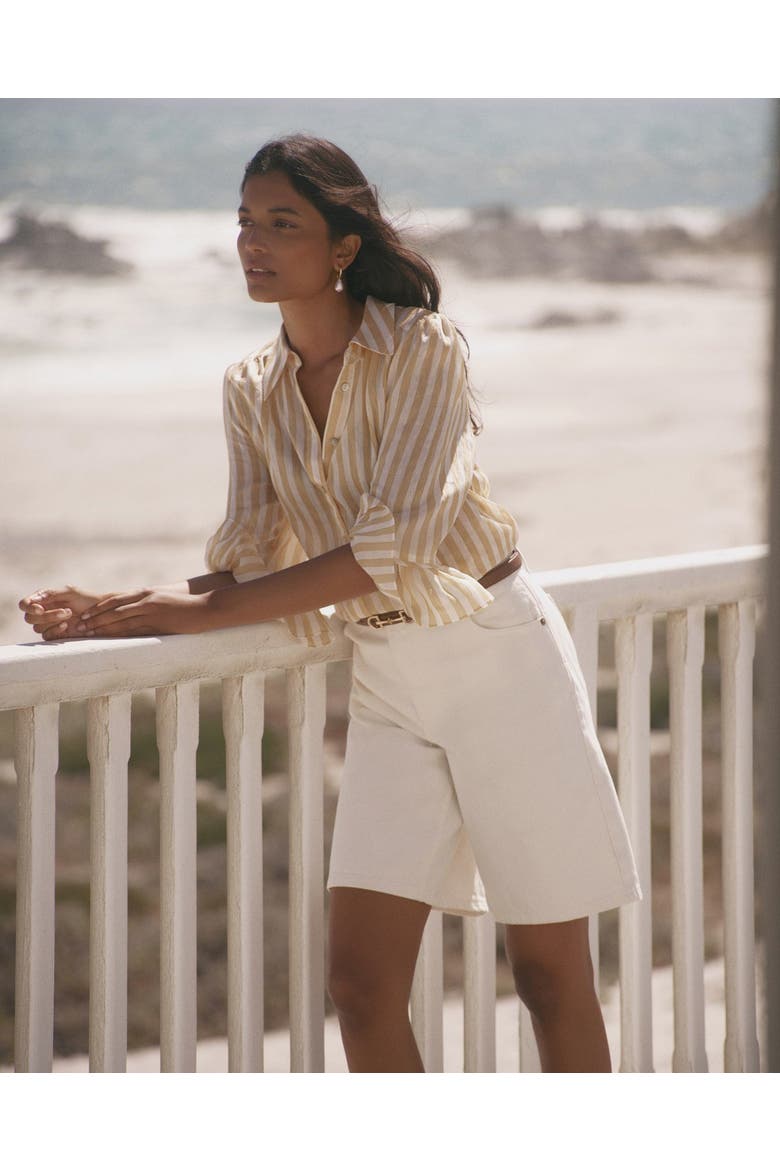 Striped Ruffle Detail Shirt, Alternate, color, Yellow