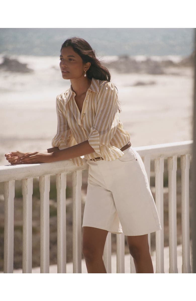 MINT VELVET Striped Ruffle Detail Shirt, Alternate, color, Yellow