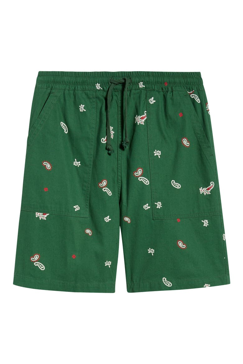 Paisley Organic Cotton Poplin Drawstring Chef Shorts, Alternate, color, FOREST