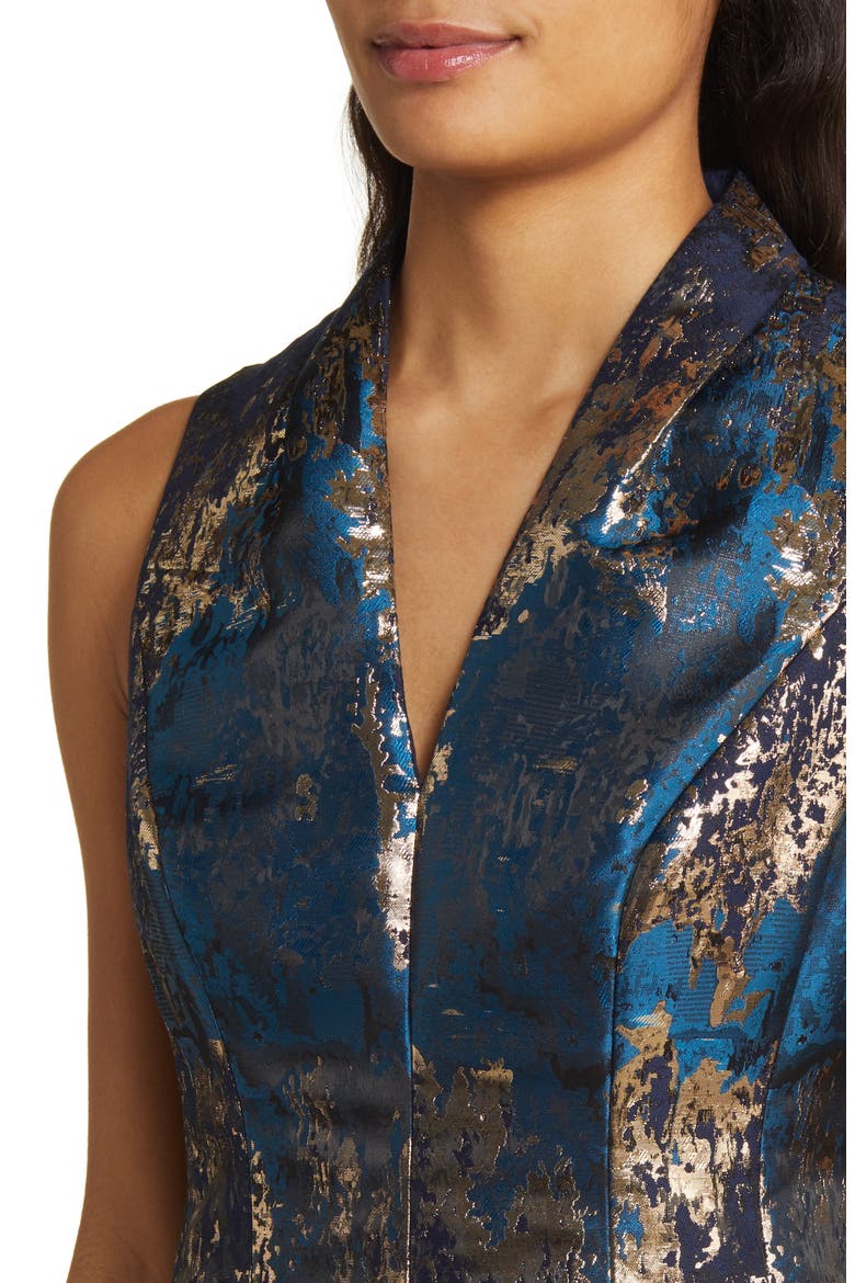 Jacquard Sleeveless Fit & Flare Cocktail Dress, Alternate, color, PEACOCK